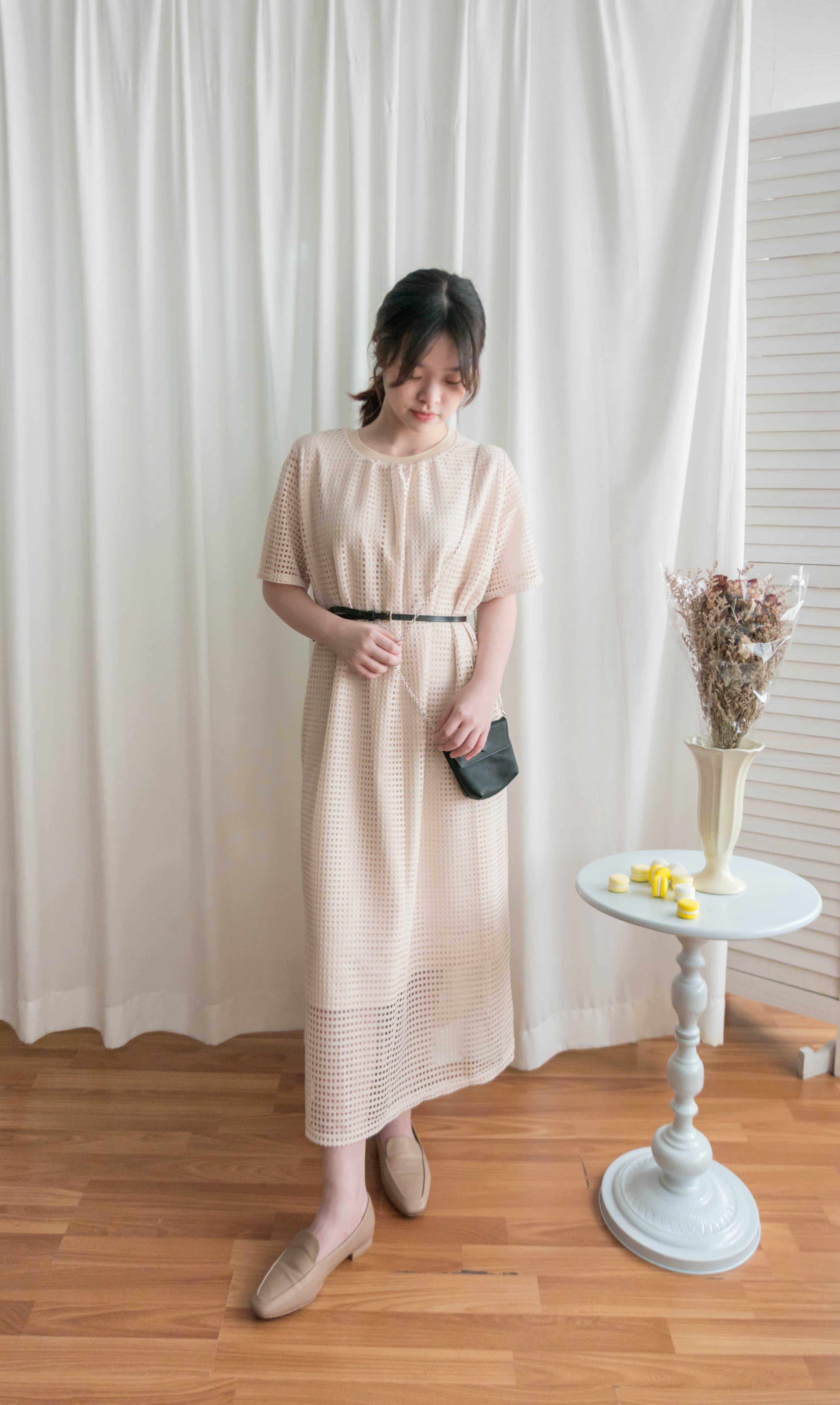 (售完即止款) Hollow 鏤空格仔設計連身長裙(連裡布), Dress/ DS9320 (black sold out)