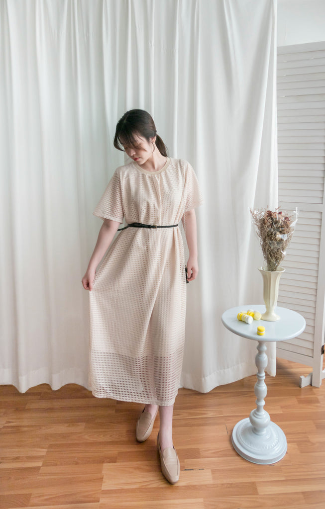 (售完即止款) Hollow 鏤空格仔設計連身長裙(連裡布), Dress/ DS9320 (black sold out)