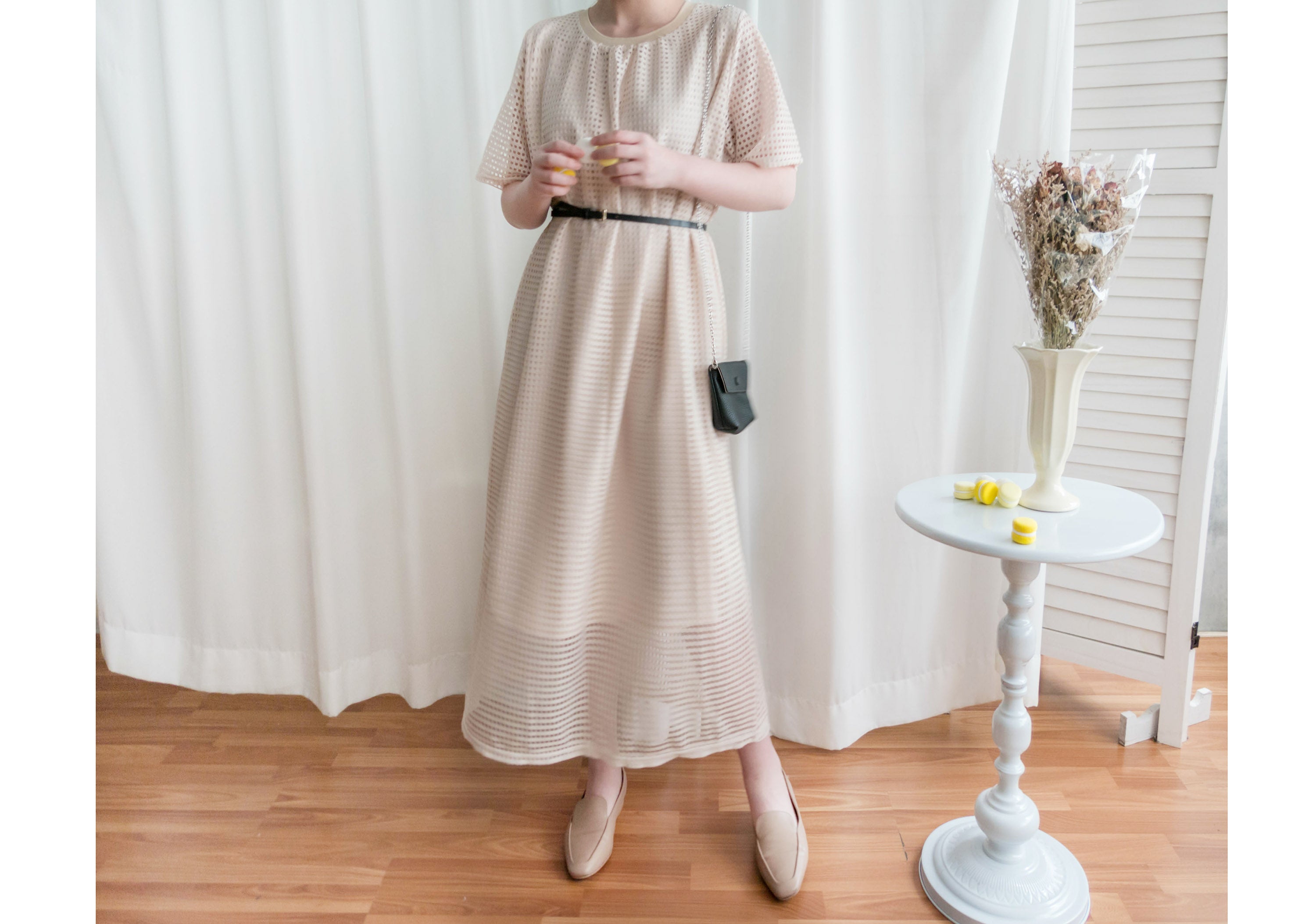 (售完即止款) Hollow 鏤空格仔設計連身長裙(連裡布), Dress/ DS9320 (black sold out)