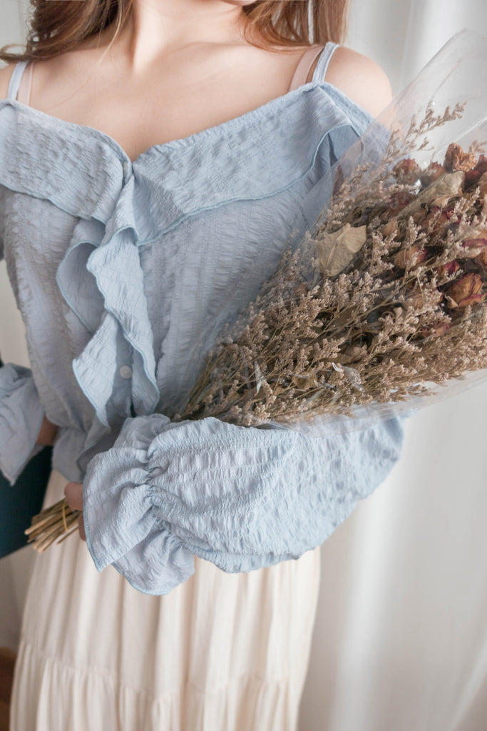 Ruffle Lady 荷葉邊仙氣短帶露肩上衣 ,Blouse/ BU8962 (lightblue sold out)