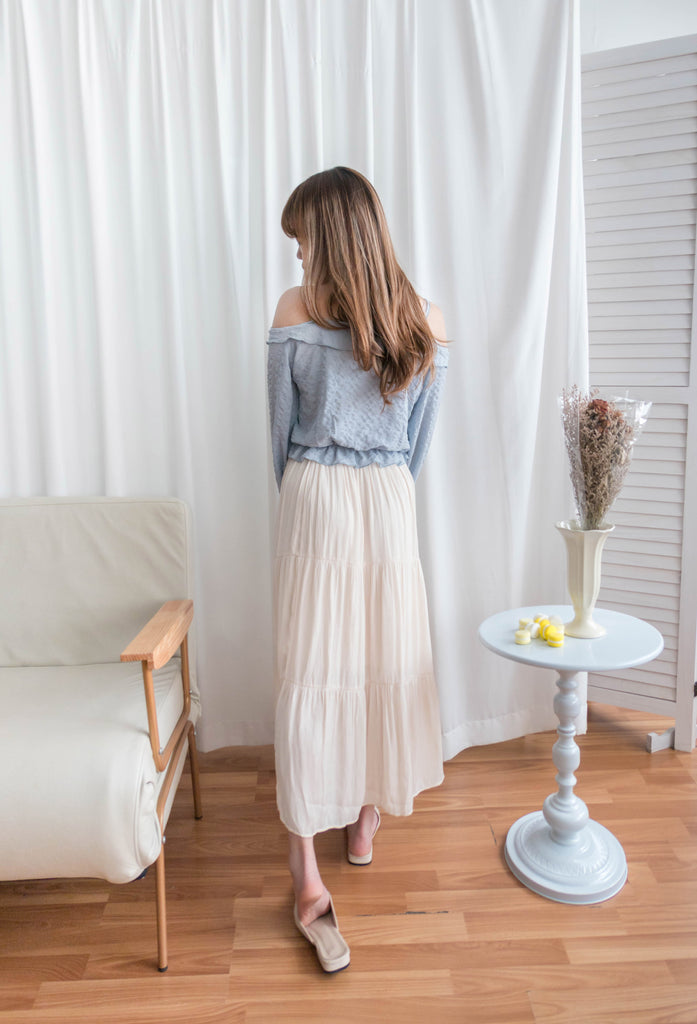 Ruffle Lady 荷葉邊仙氣短帶露肩上衣 ,Blouse/ BU8962 (lightblue sold out)