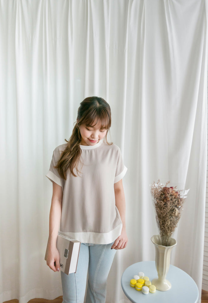 Chiffon SweaterShirt 雙拼色不規則設計雪紡衛衣, Blouse/ TP8890 (beige sold out)