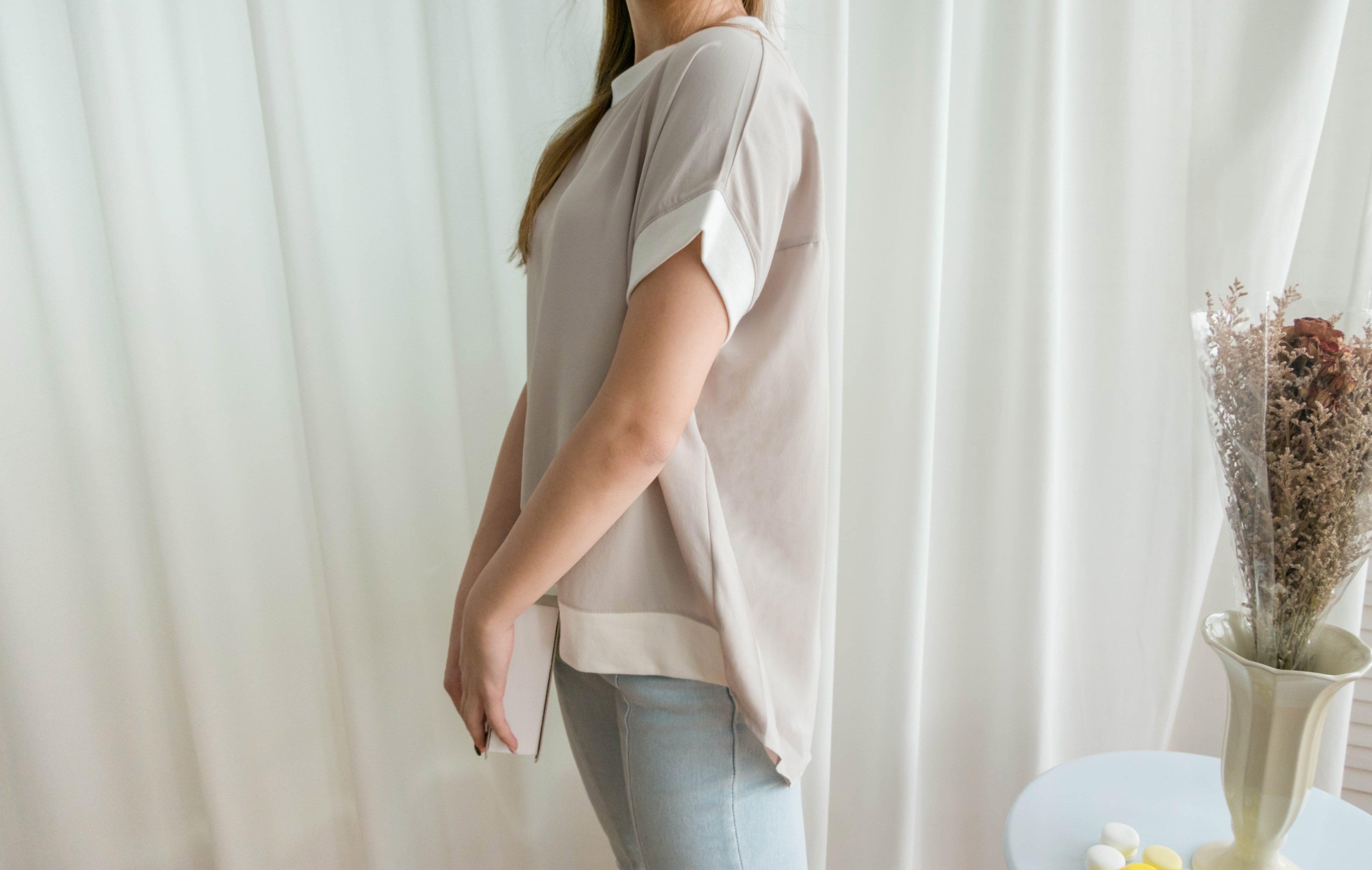 Chiffon SweaterShirt 雙拼色不規則設計雪紡衛衣, Blouse/ TP8890 (beige sold out)