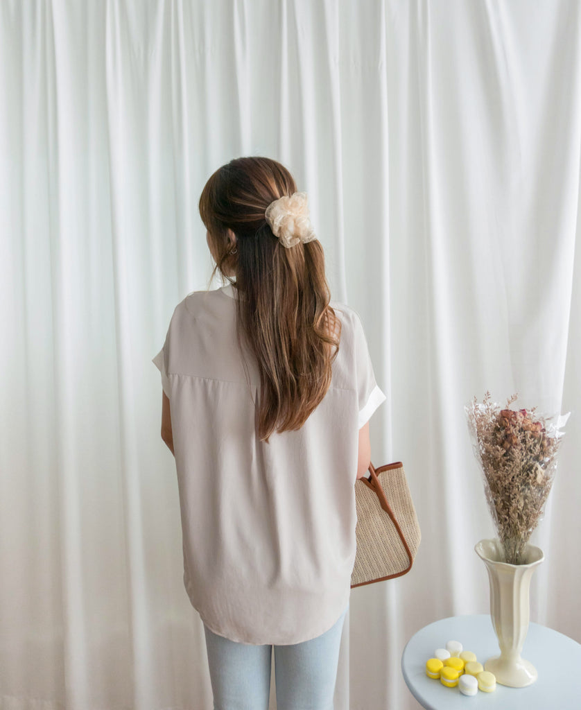 Chiffon SweaterShirt 雙拼色不規則設計雪紡衛衣, Blouse/ TP8890 (beige sold out)