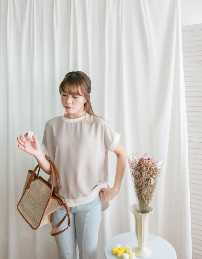 Chiffon SweaterShirt 雙拼色不規則設計雪紡衛衣, Blouse/ TP8890 (beige sold out)