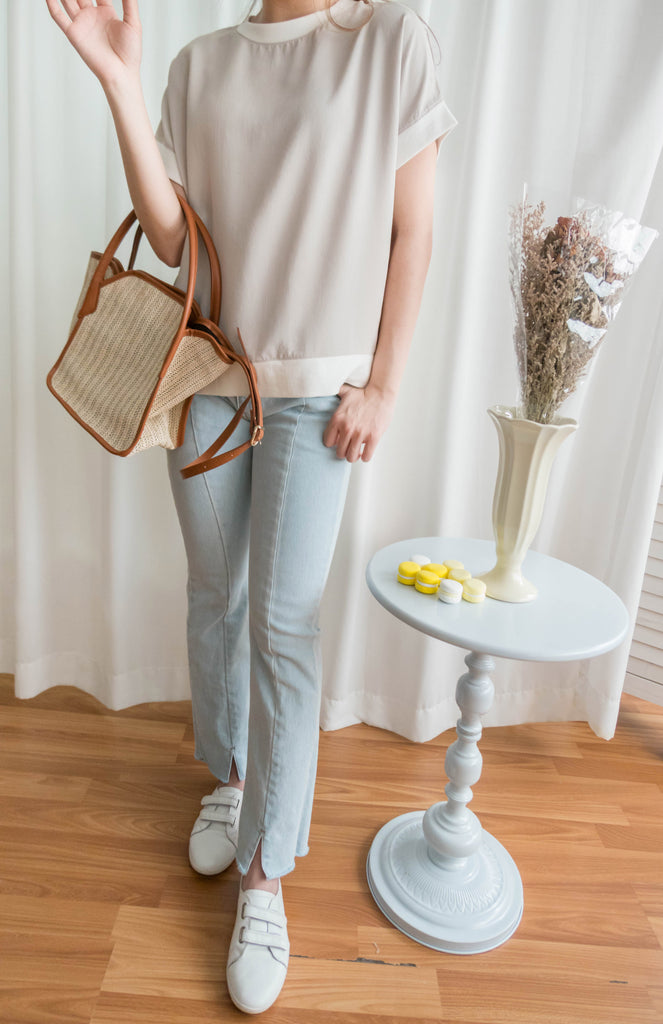 Chiffon SweaterShirt 雙拼色不規則設計雪紡衛衣, Blouse/ TP8890 (beige sold out)