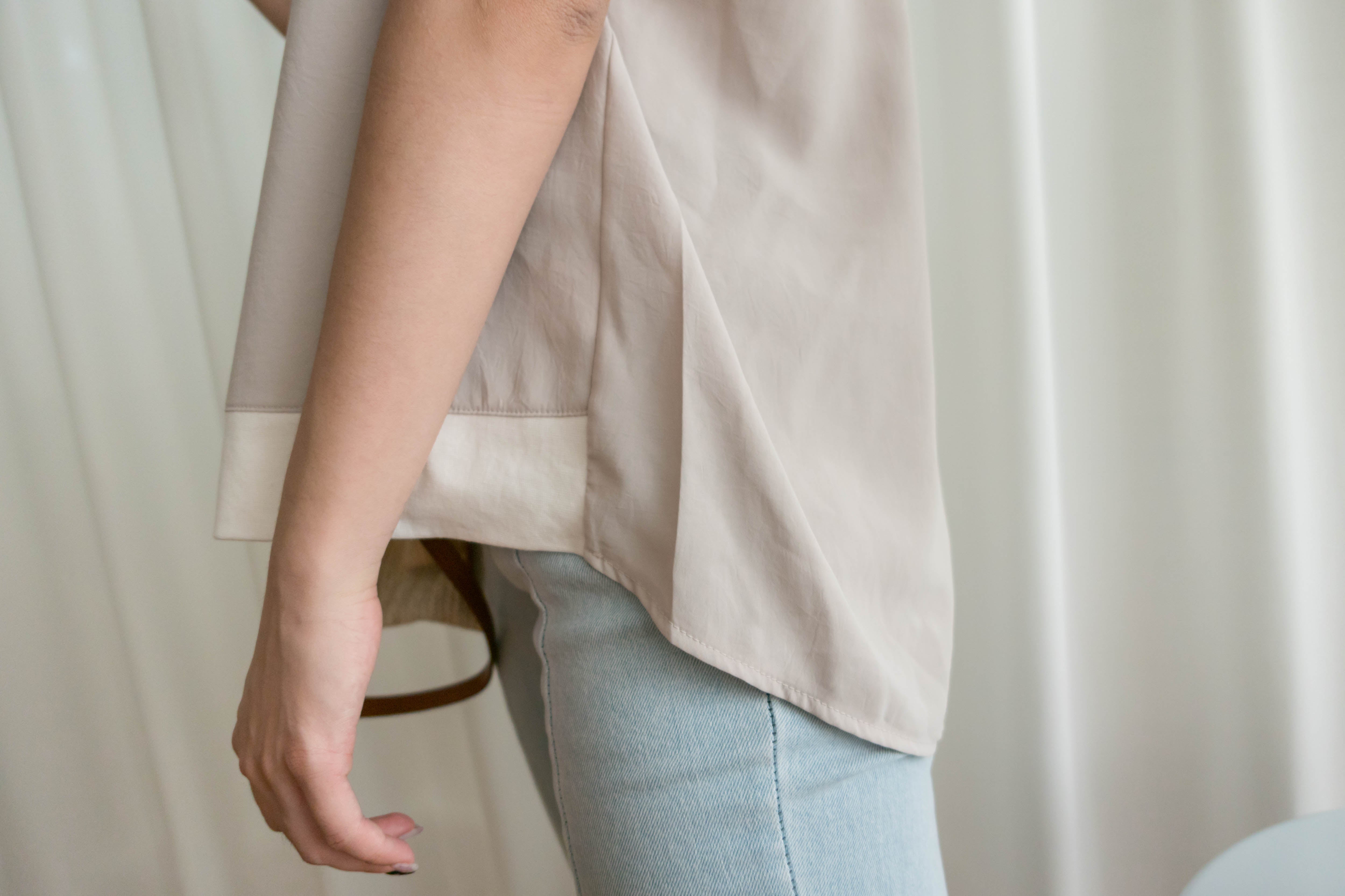 Chiffon SweaterShirt 雙拼色不規則設計雪紡衛衣, Blouse/ TP8890 (beige sold out)