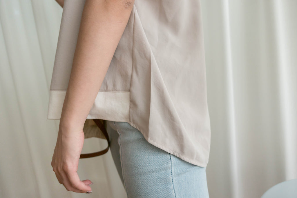 Chiffon SweaterShirt 雙拼色不規則設計雪紡衛衣, Blouse/ TP8890 (beige sold out)