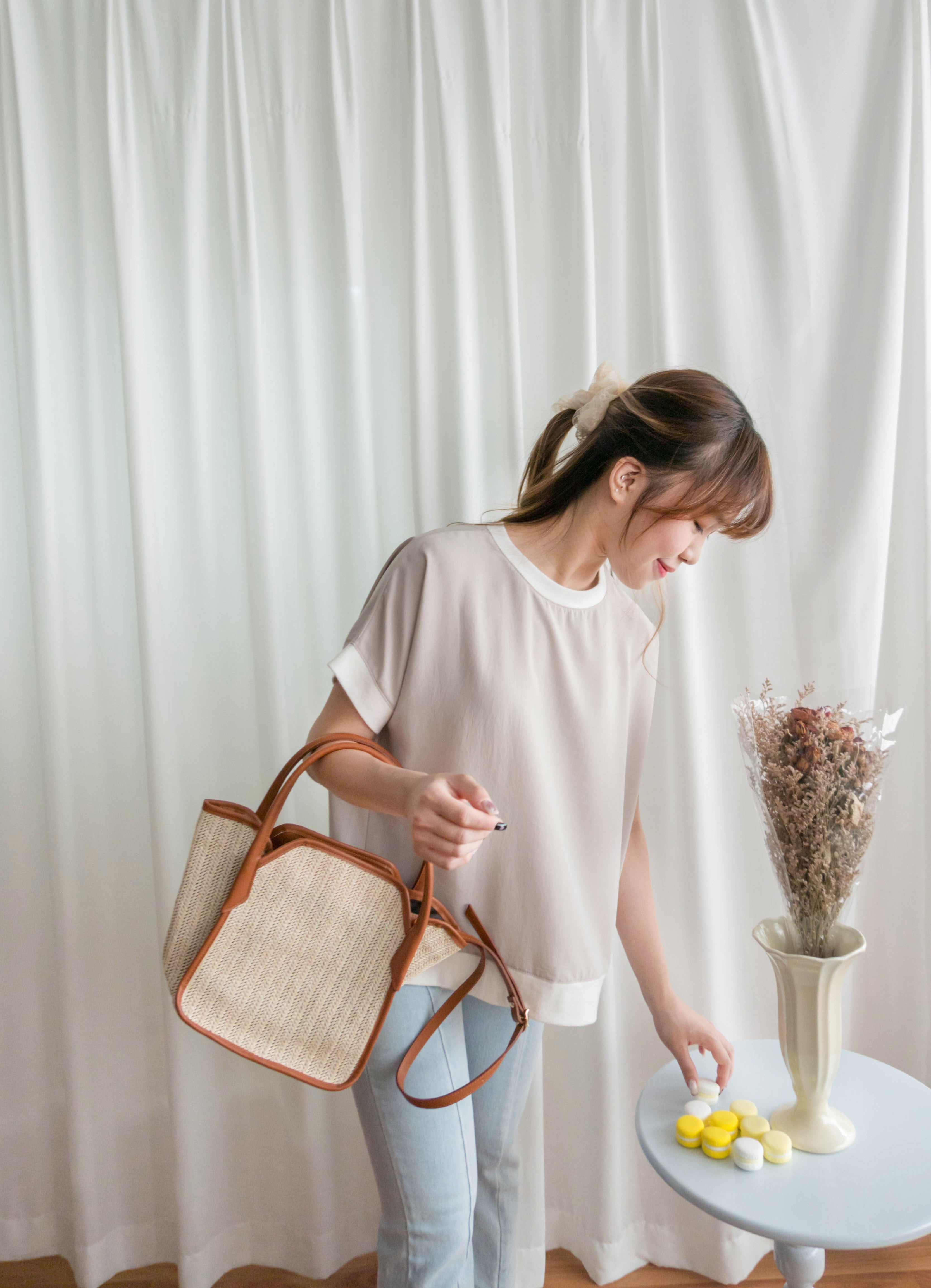 Chiffon SweaterShirt 雙拼色不規則設計雪紡衛衣, Blouse/ TP8890 (beige sold out)
