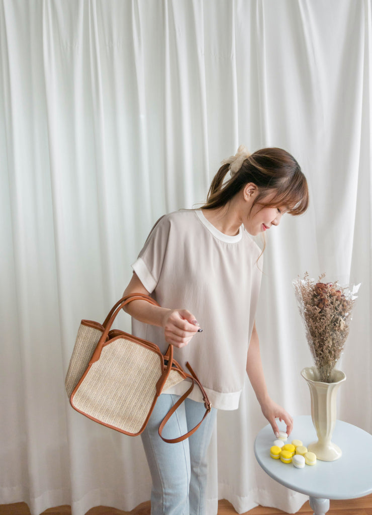Chiffon SweaterShirt 雙拼色不規則設計雪紡衛衣, Blouse/ TP8890 (beige sold out)