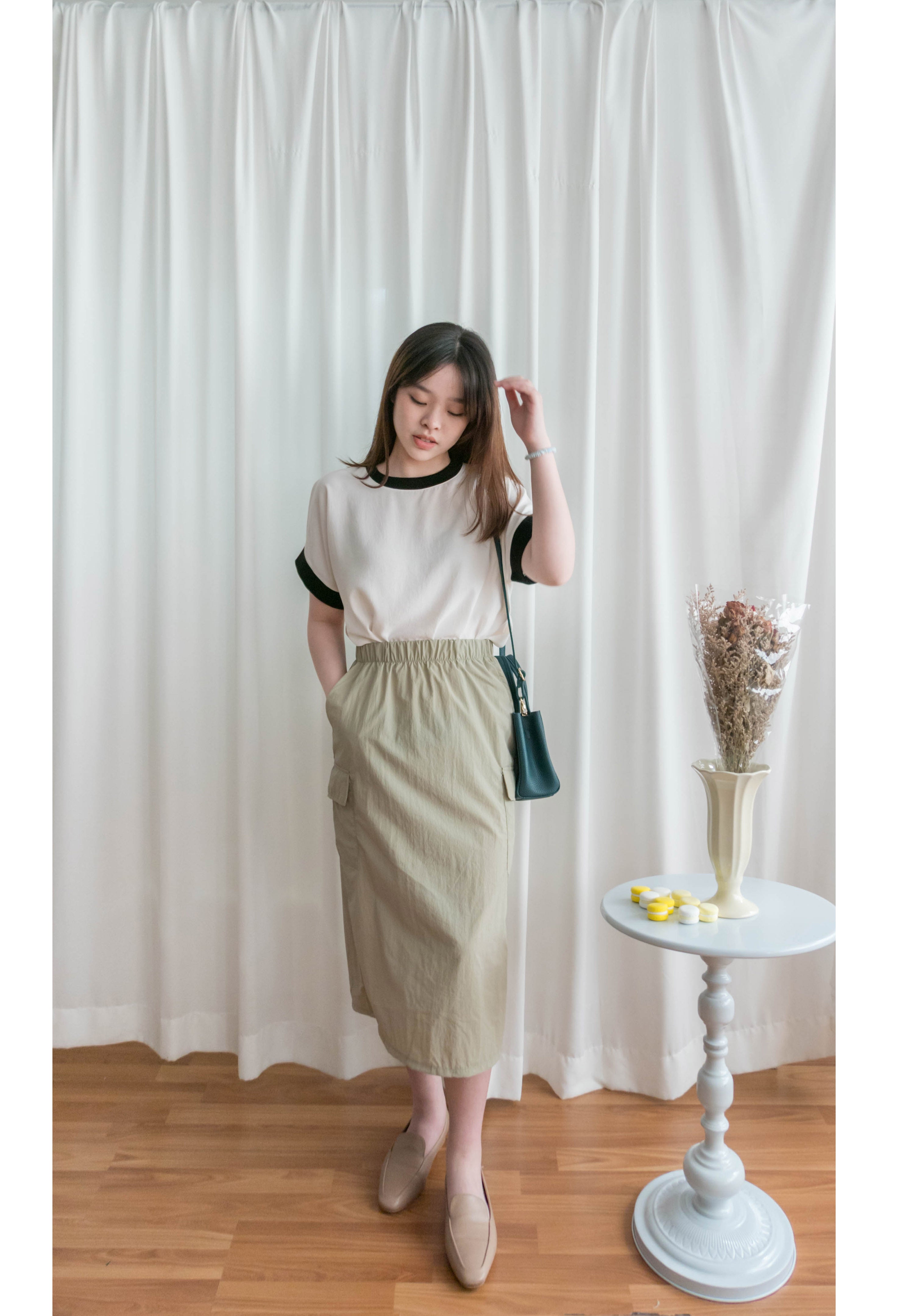 Avocado 牛油果綠色側袋工裝後開叉半身裙, Skirt/ SK8736