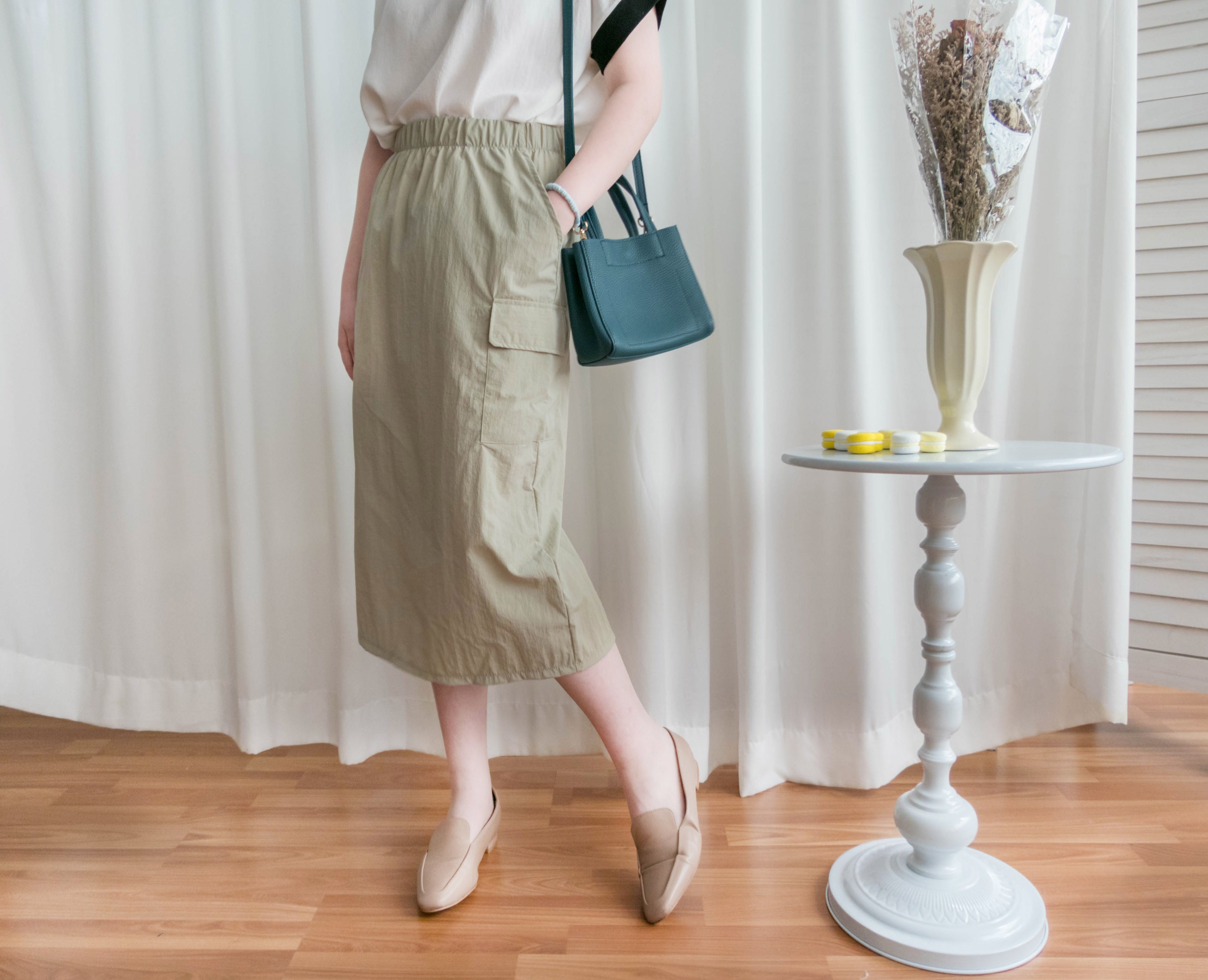 Avocado 牛油果綠色側袋工裝後開叉半身裙, Skirt/ SK8736
