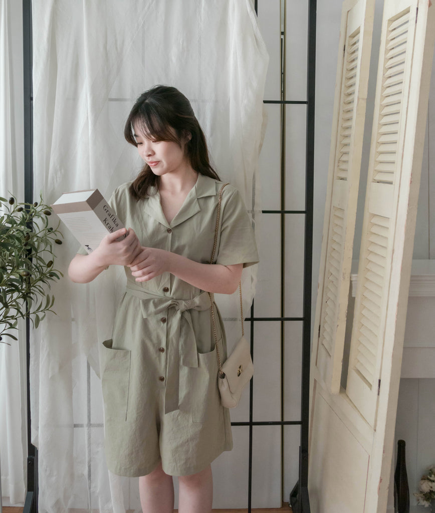 Besties 隨性反領修腰側口袋連身褲, Jumpsuit/ DS9313 (beige sold out)