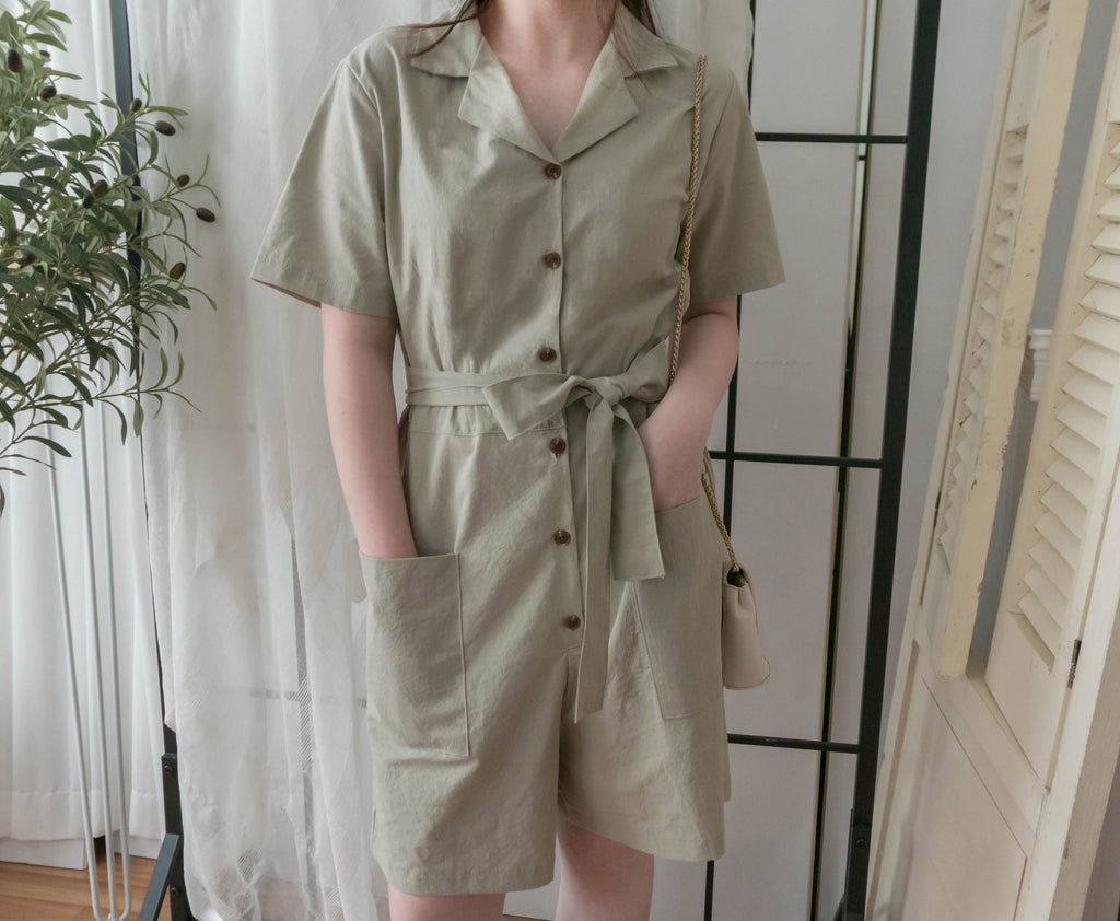 Besties 隨性反領修腰側口袋連身褲, Jumpsuit/ DS9313 (beige sold out)