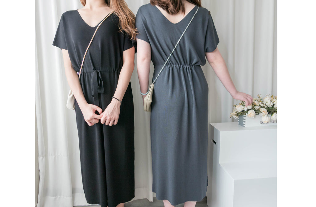 (售完即止款) Knit V領線料彈性氣質修腰溫柔連身裙, Dress/ DS9322 (Steelblue sold out)