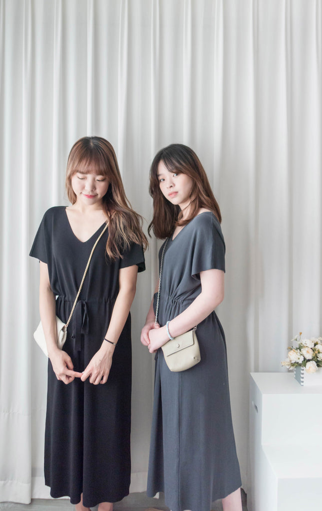 (售完即止款) Knit V領線料彈性氣質修腰溫柔連身裙, Dress/ DS9322 (Steelblue sold out)