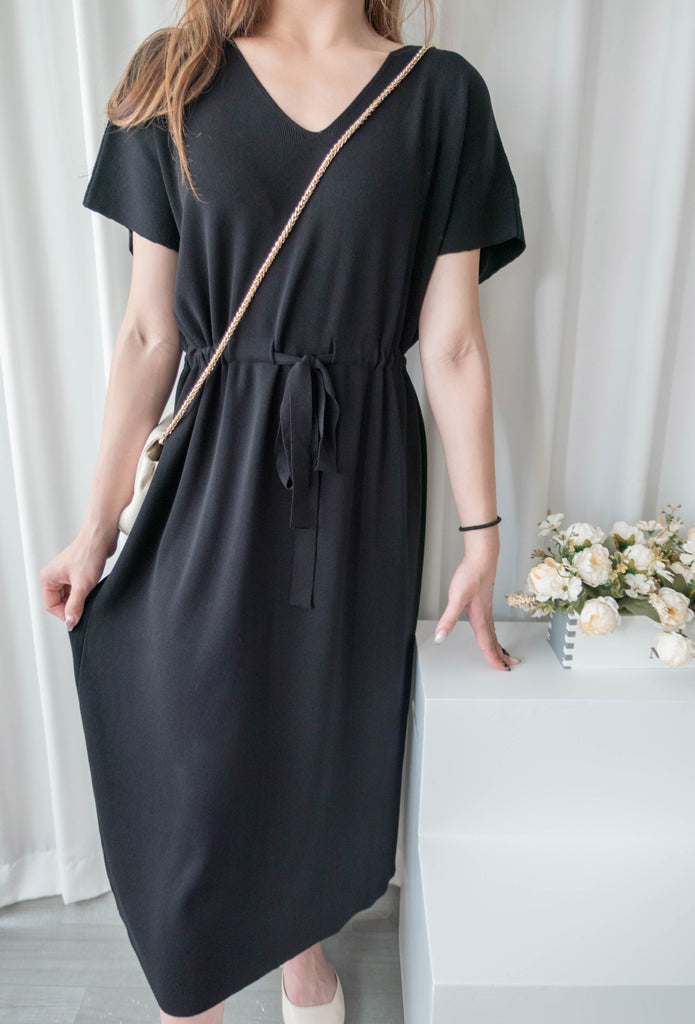 (售完即止款) Knit V領線料彈性氣質修腰溫柔連身裙, Dress/ DS9322 (Steelblue sold out)
