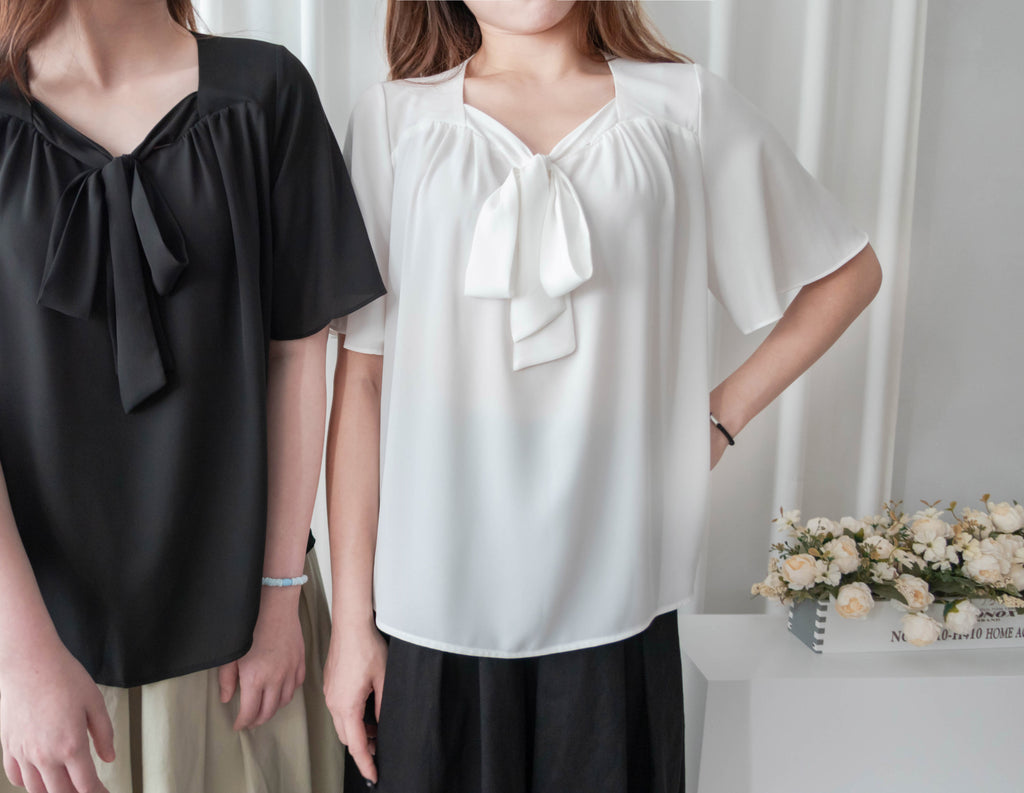 Square Ribbon 雪紡方領絲帶傘袖, Blouse/ BU8964