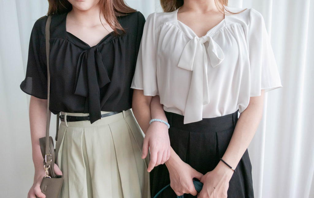 Square Ribbon 雪紡方領絲帶傘袖, Blouse/ BU8964