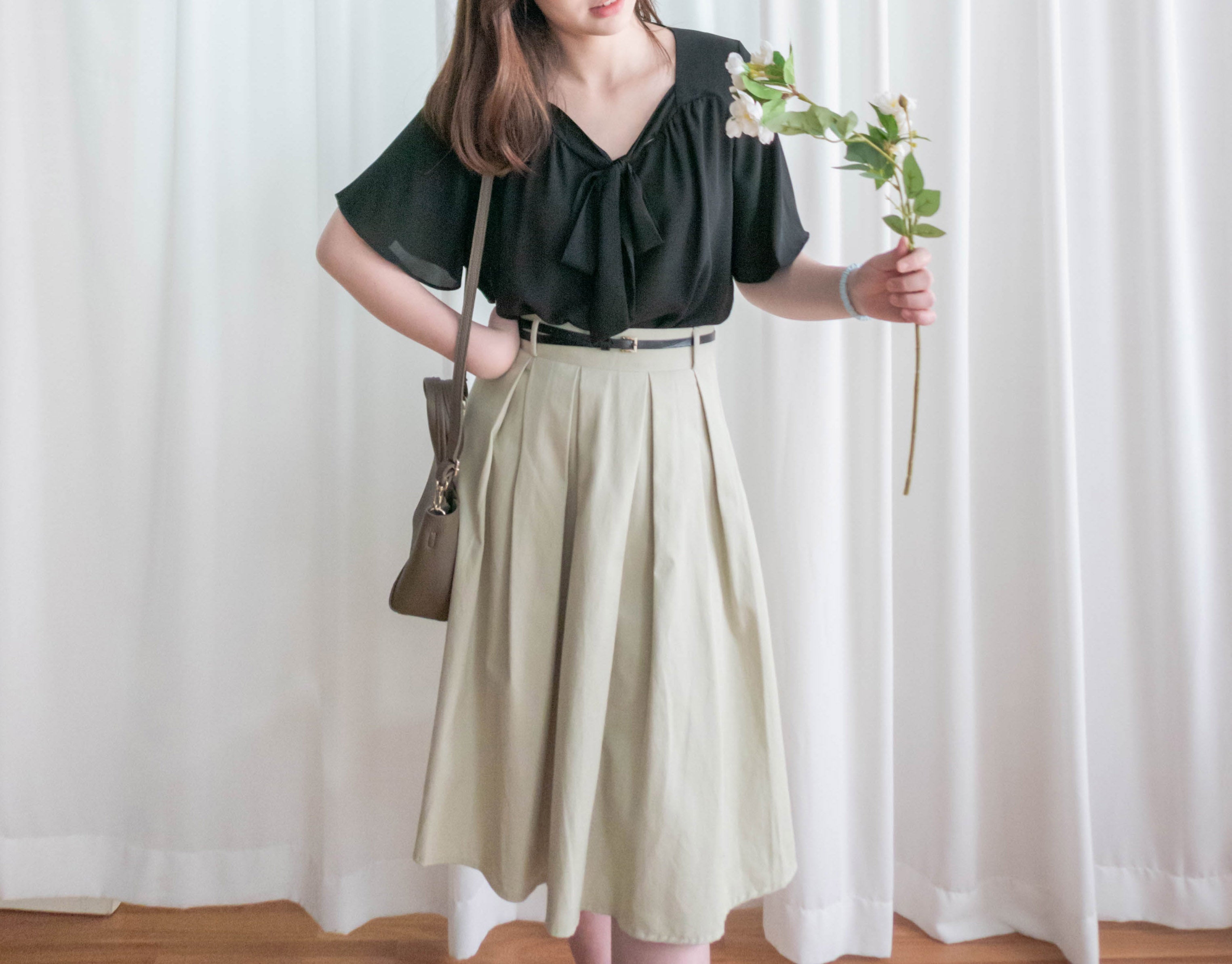 Pleated Midi 百搭純色內百褶中長裙, Skirt/ SK8737