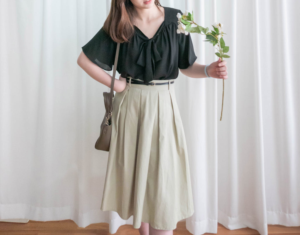 Pleated Midi 百搭純色內百褶中長裙, Skirt/ SK8737