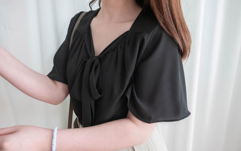 Square Ribbon 雪紡方領絲帶傘袖, Blouse/ BU8964