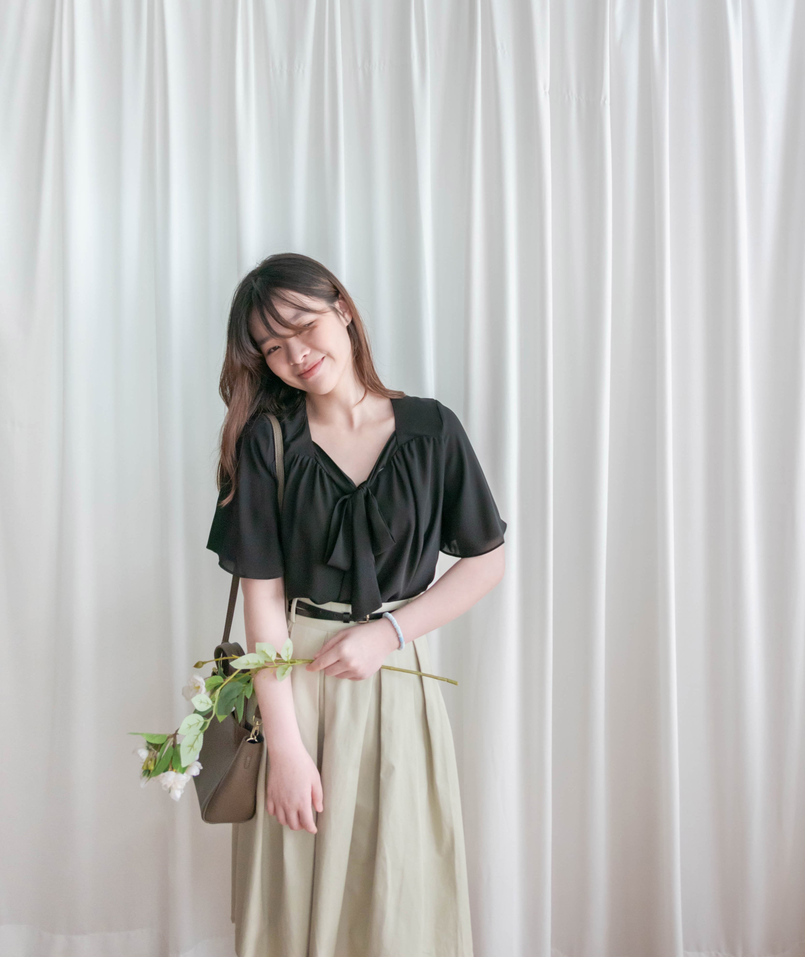 Square Ribbon 雪紡方領絲帶傘袖, Blouse/ BU8964