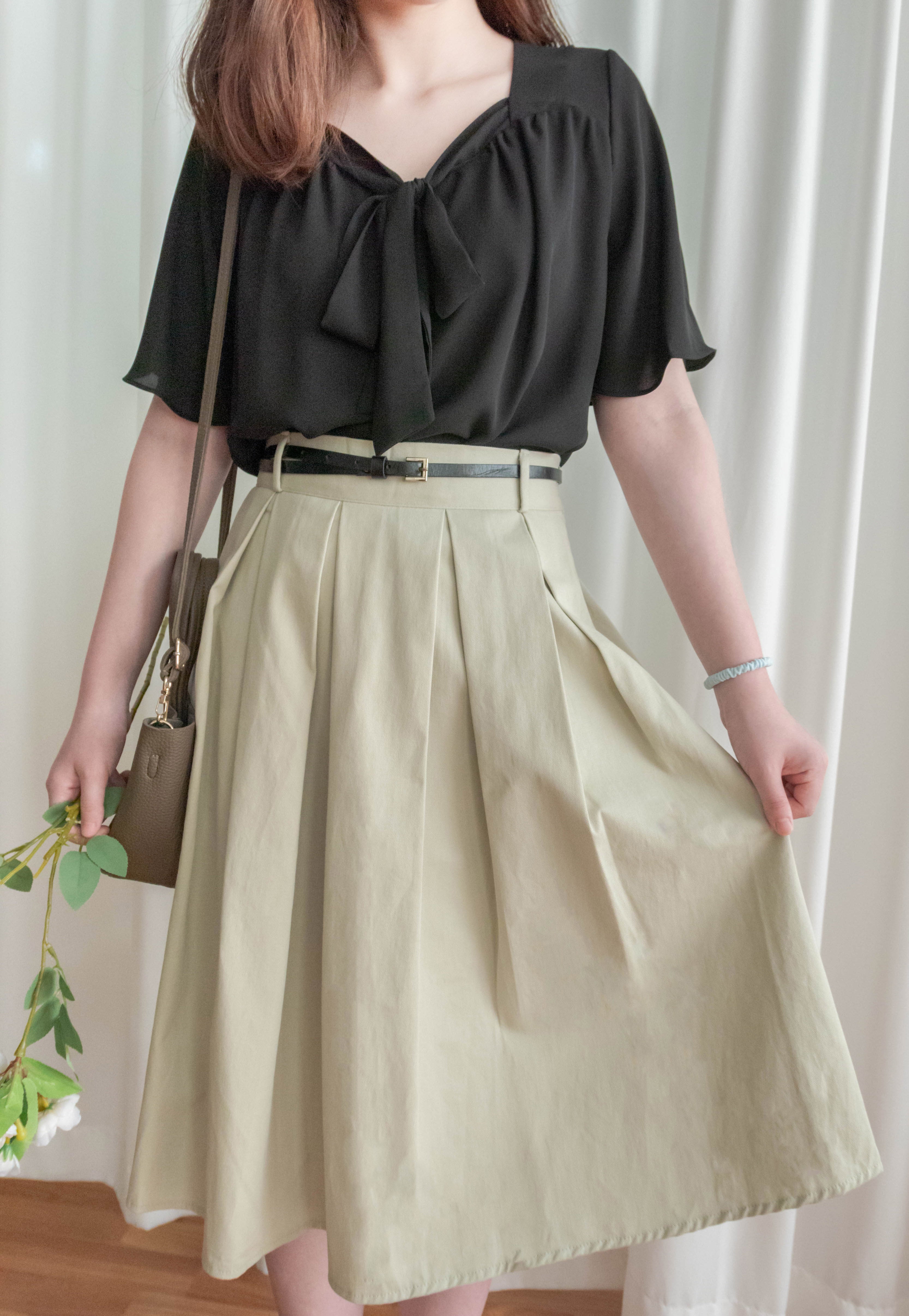 Pleated Midi 百搭純色內百褶中長裙, Skirt/ SK8737