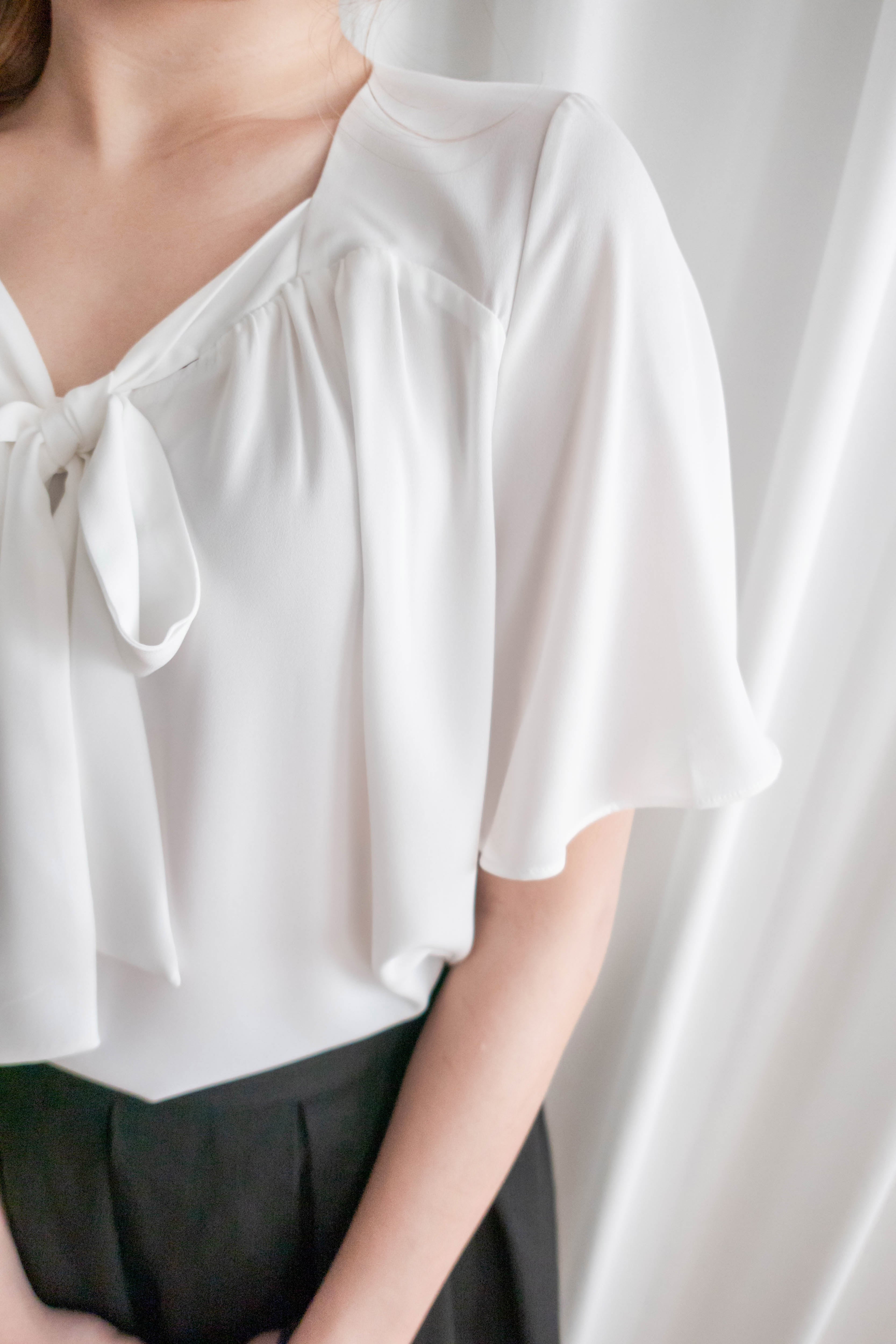 Square Ribbon 雪紡方領絲帶傘袖, Blouse/ BU8964