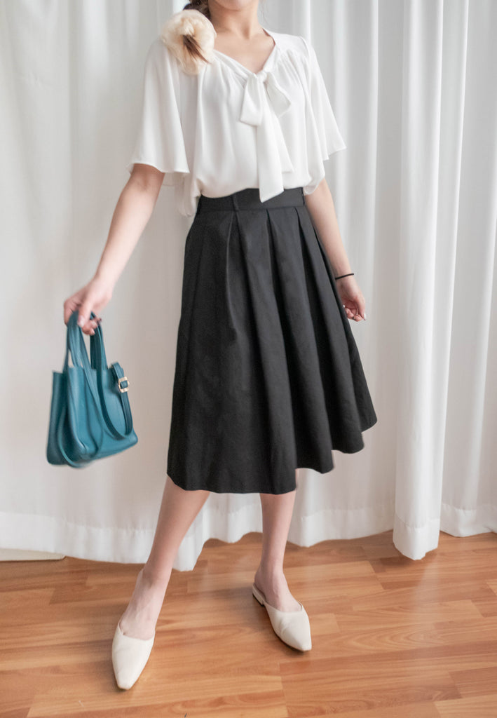 Pleated Midi 百搭純色內百褶中長裙, Skirt/ SK8737
