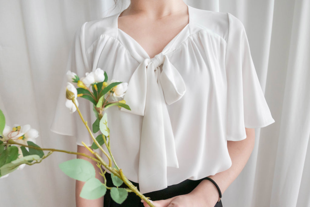 Square Ribbon 雪紡方領絲帶傘袖, Blouse/ BU8964