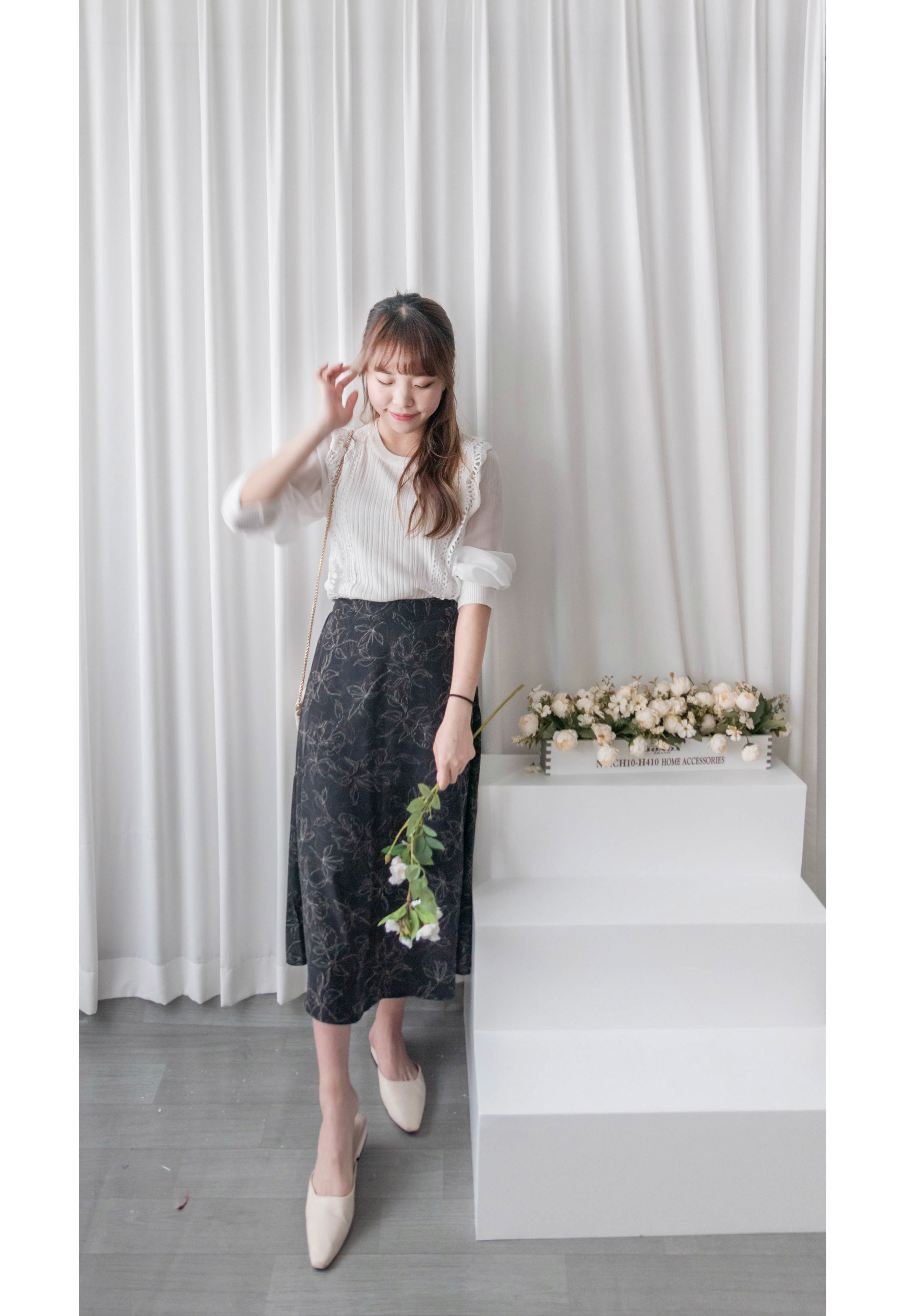 Blooming Tulip 優雅線條盛放鬱金香微傘裙, Dress/ SK8738