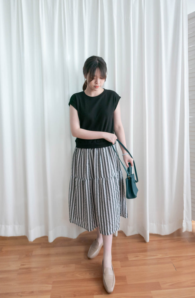 Daily Stripe 黑白條紋假兩件連身裙, Dress/ DS9316