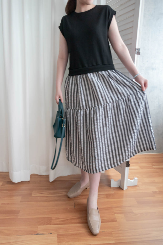 Daily Stripe 黑白條紋假兩件連身裙, Dress/ DS9316