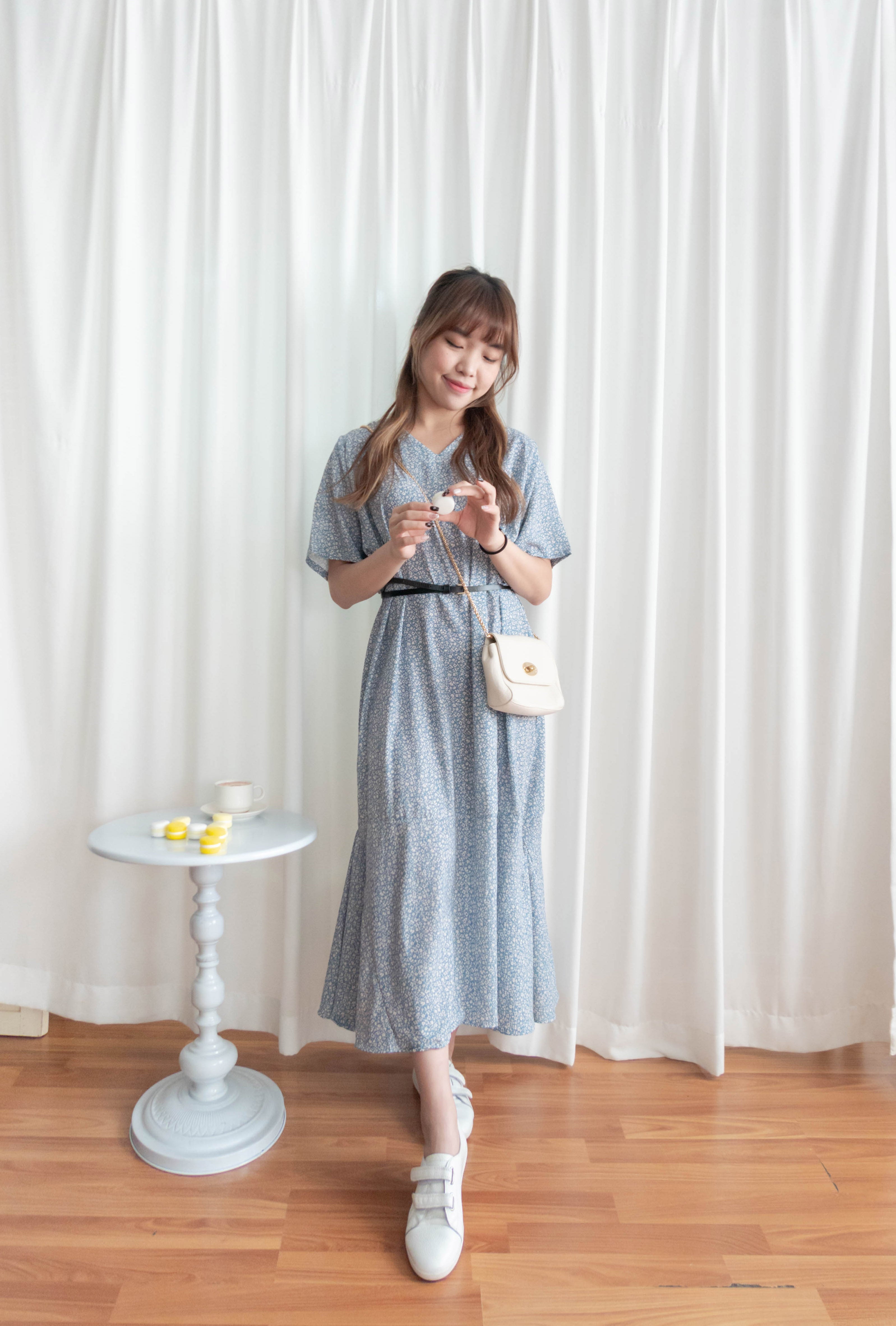 !𝕃𝔸𝕊𝕋 𝔽𝔼𝕎! Babybreath 藍色滿天星印花寬鬆魚尾連身裙, Dress/ DS9318