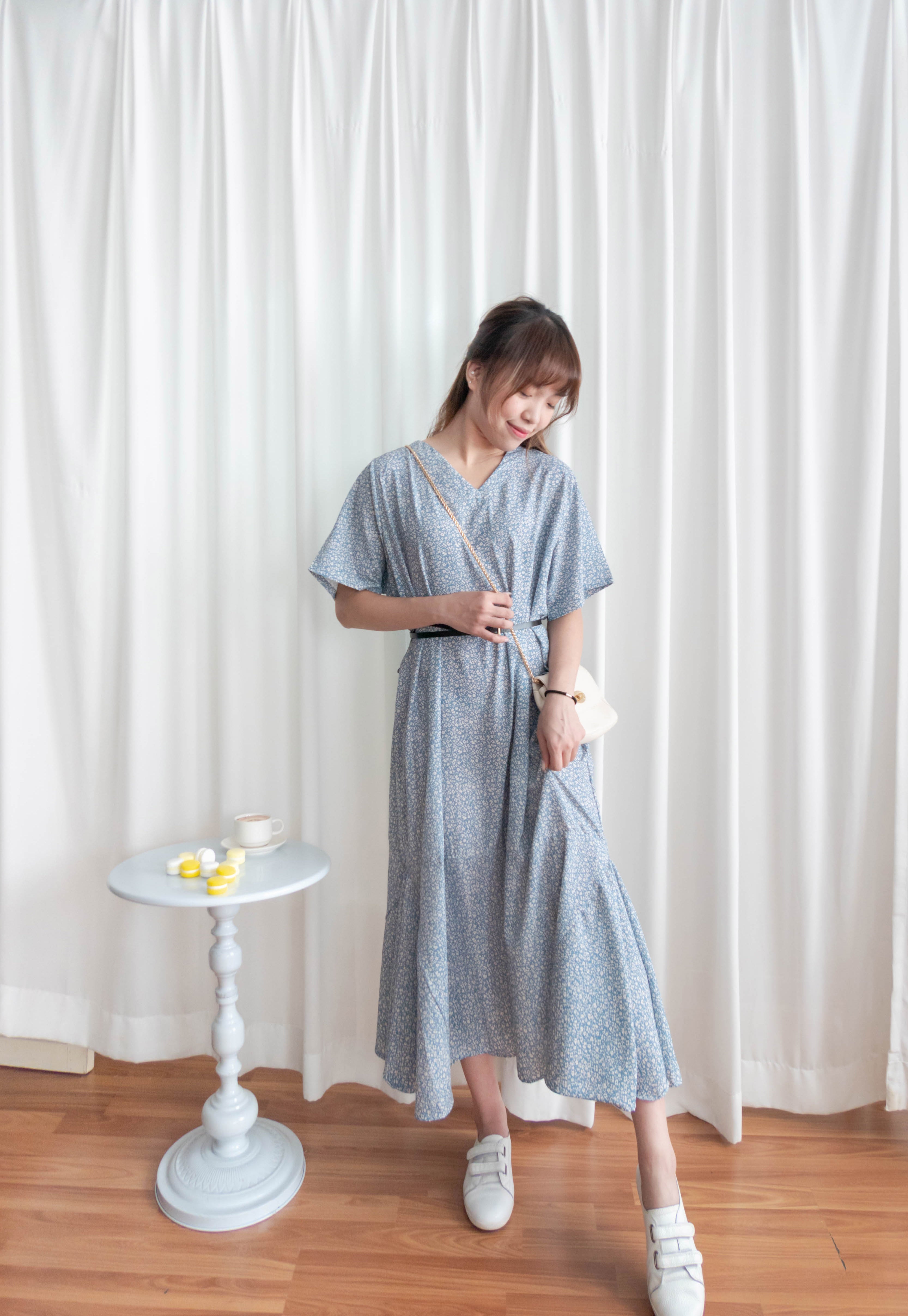 !𝕃𝔸𝕊𝕋 𝔽𝔼𝕎! Babybreath 藍色滿天星印花寬鬆魚尾連身裙, Dress/ DS9318