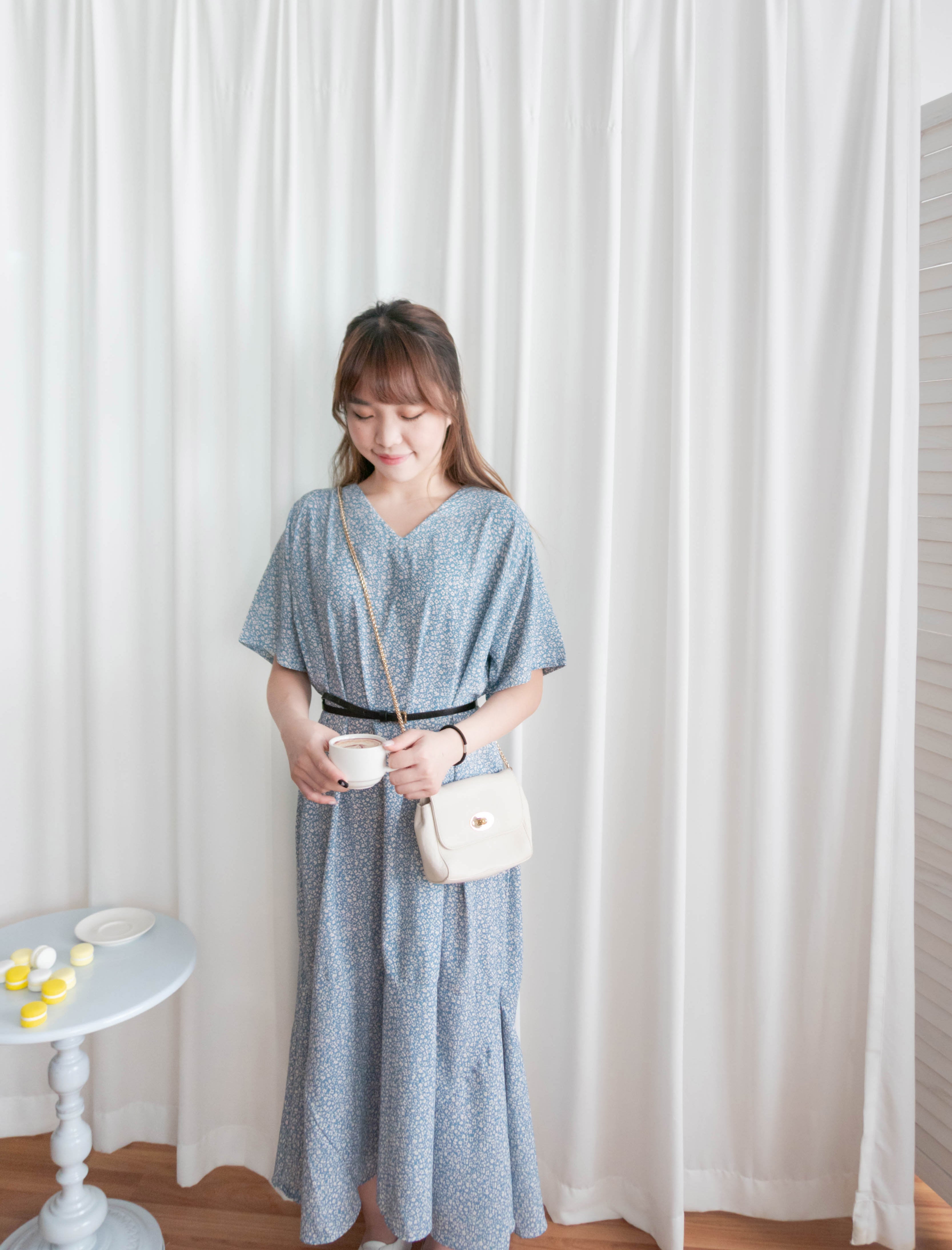 !𝕃𝔸𝕊𝕋 𝔽𝔼𝕎! Babybreath 藍色滿天星印花寬鬆魚尾連身裙, Dress/ DS9318