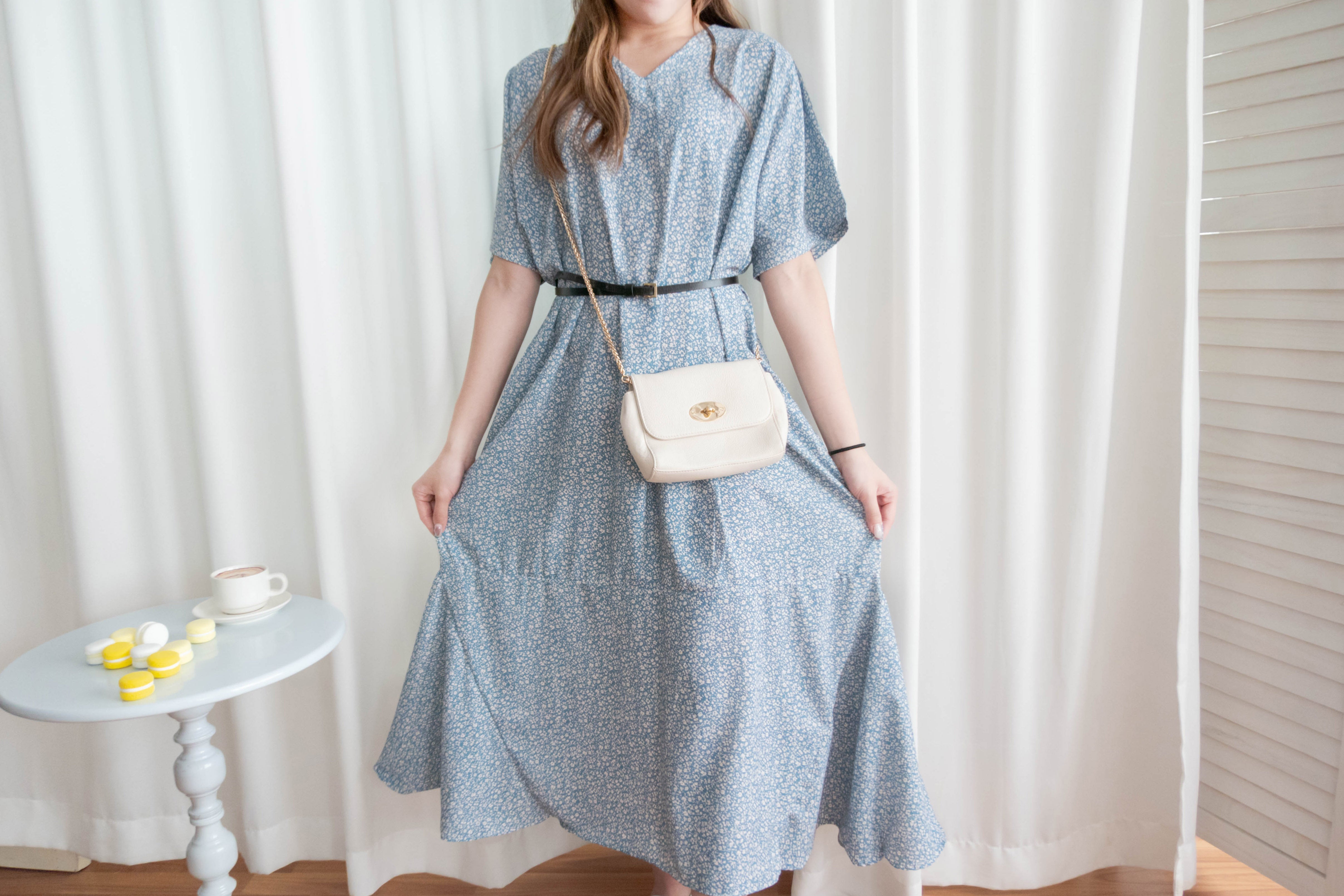 !𝕃𝔸𝕊𝕋 𝔽𝔼𝕎! Babybreath 藍色滿天星印花寬鬆魚尾連身裙, Dress/ DS9318