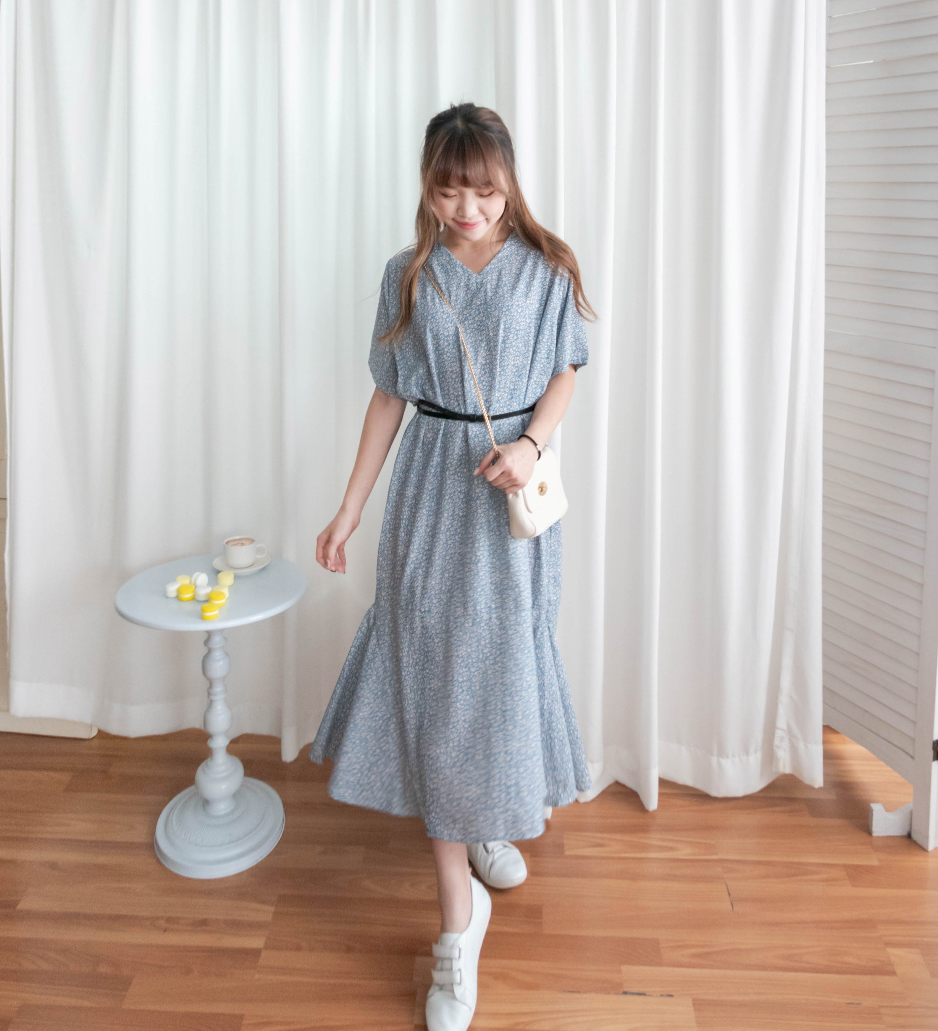 !𝕃𝔸𝕊𝕋 𝔽𝔼𝕎! Babybreath 藍色滿天星印花寬鬆魚尾連身裙, Dress/ DS9318