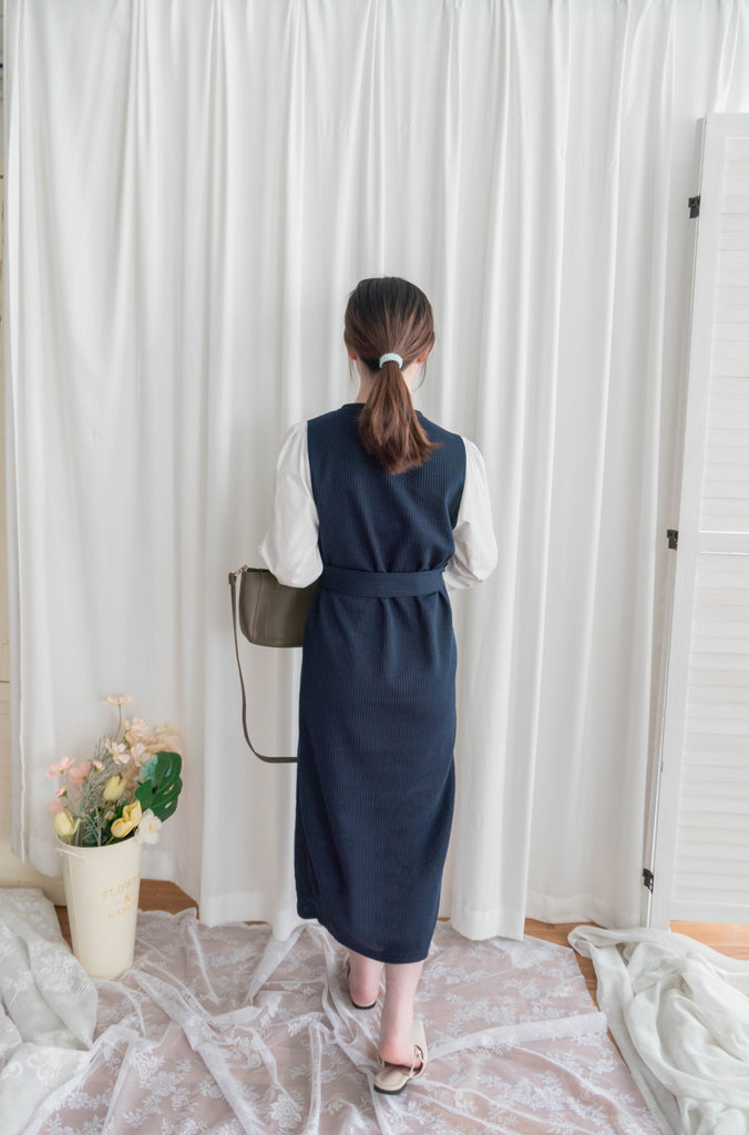Knit Shirt 知性假兩件恤衫加彈性針織背心連身裙, Dress/ DS9326