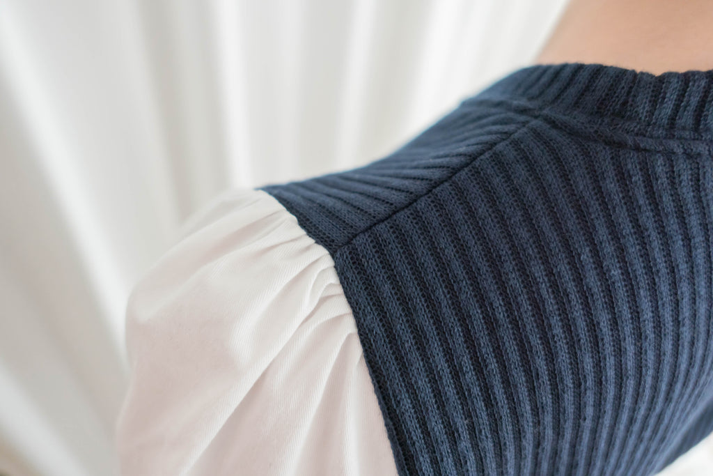 Knit Shirt 知性假兩件恤衫加彈性針織背心連身裙, Dress/ DS9326