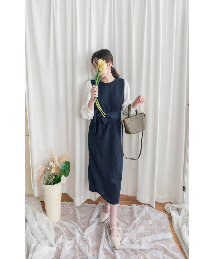 Knit Shirt 知性假兩件恤衫加彈性針織背心連身裙, Dress/ DS9326