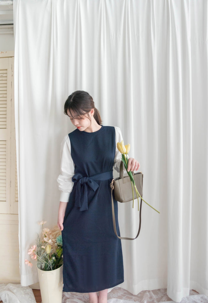 Knit Shirt 知性假兩件恤衫加彈性針織背心連身裙, Dress/ DS9326