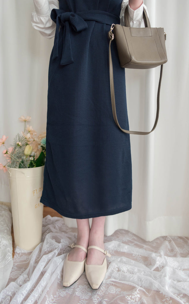 Knit Shirt 知性假兩件恤衫加彈性針織背心連身裙, Dress/ DS9326