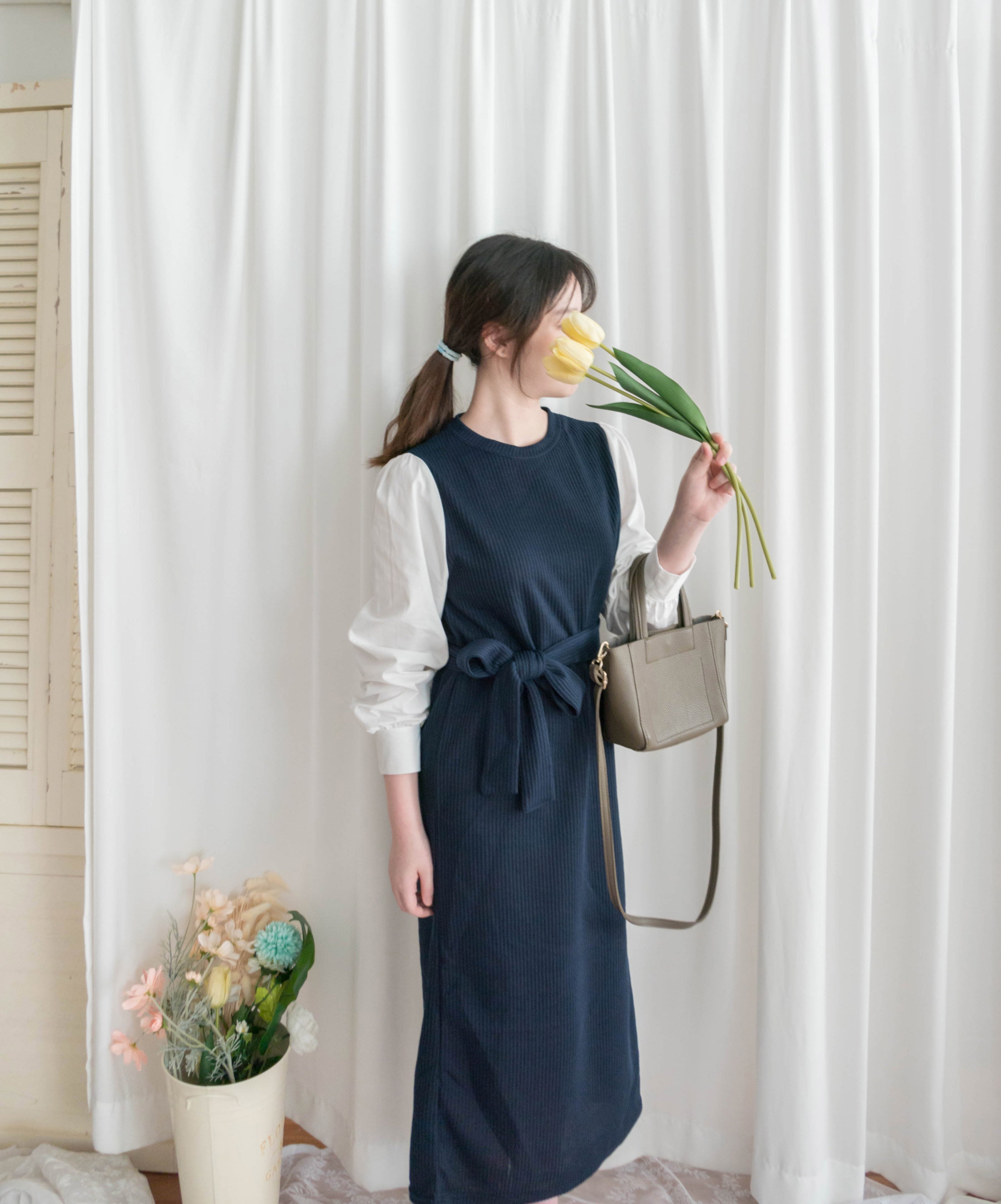 Knit Shirt 知性假兩件恤衫加彈性針織背心連身裙, Dress/ DS9326