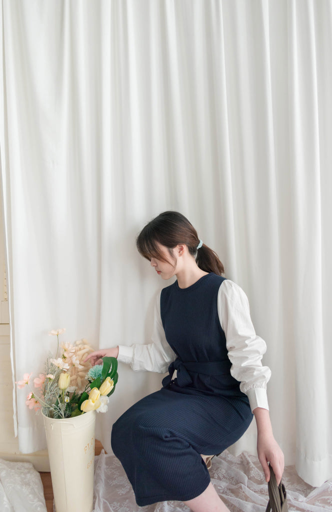Knit Shirt 知性假兩件恤衫加彈性針織背心連身裙, Dress/ DS9326