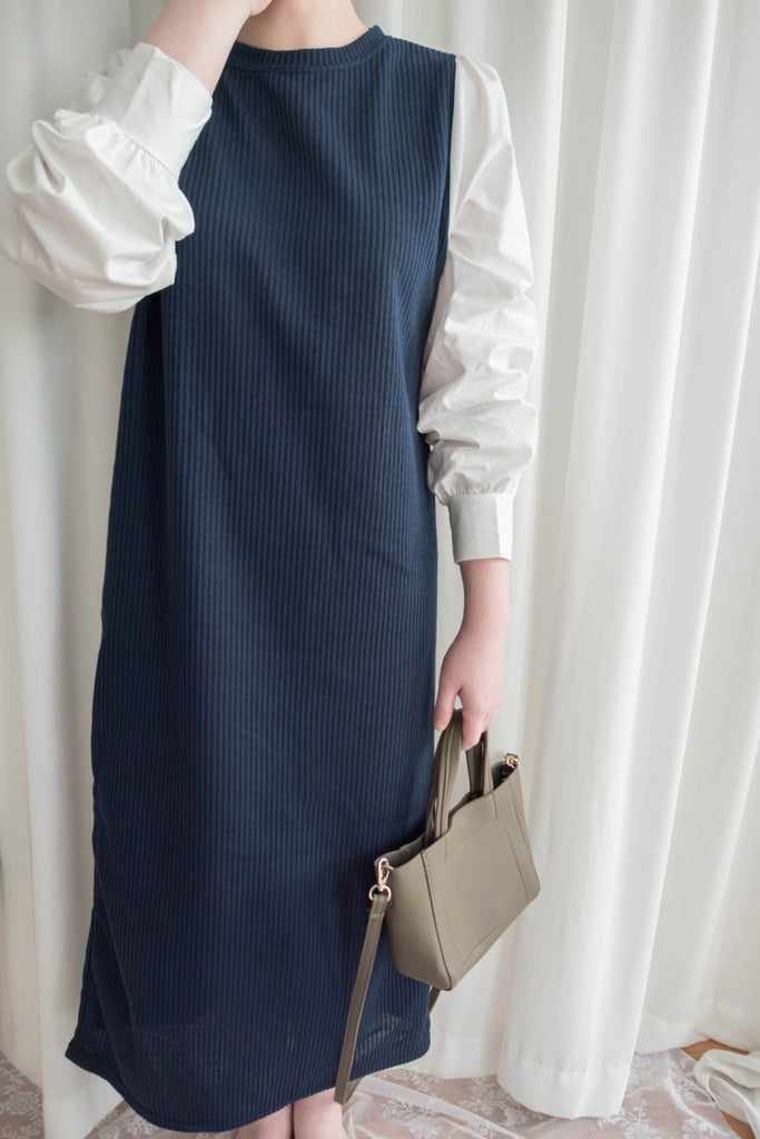 Knit Shirt 知性假兩件恤衫加彈性針織背心連身裙, Dress/ DS9326
