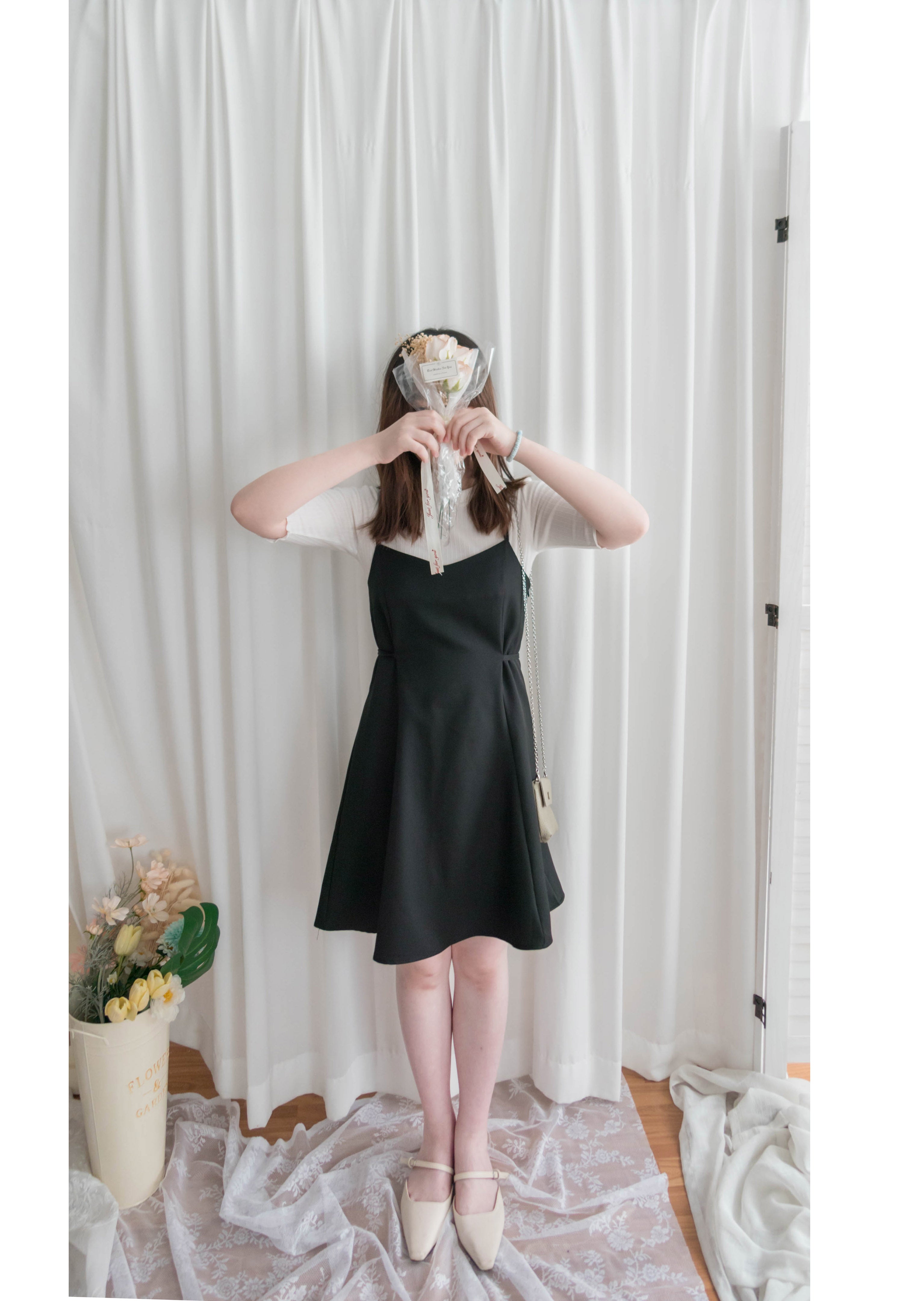 Vest 細帶v領後背橡筋輕優雅吊帶裙, Dress/ DS9323 (優雅混灰色 Grey sold out)