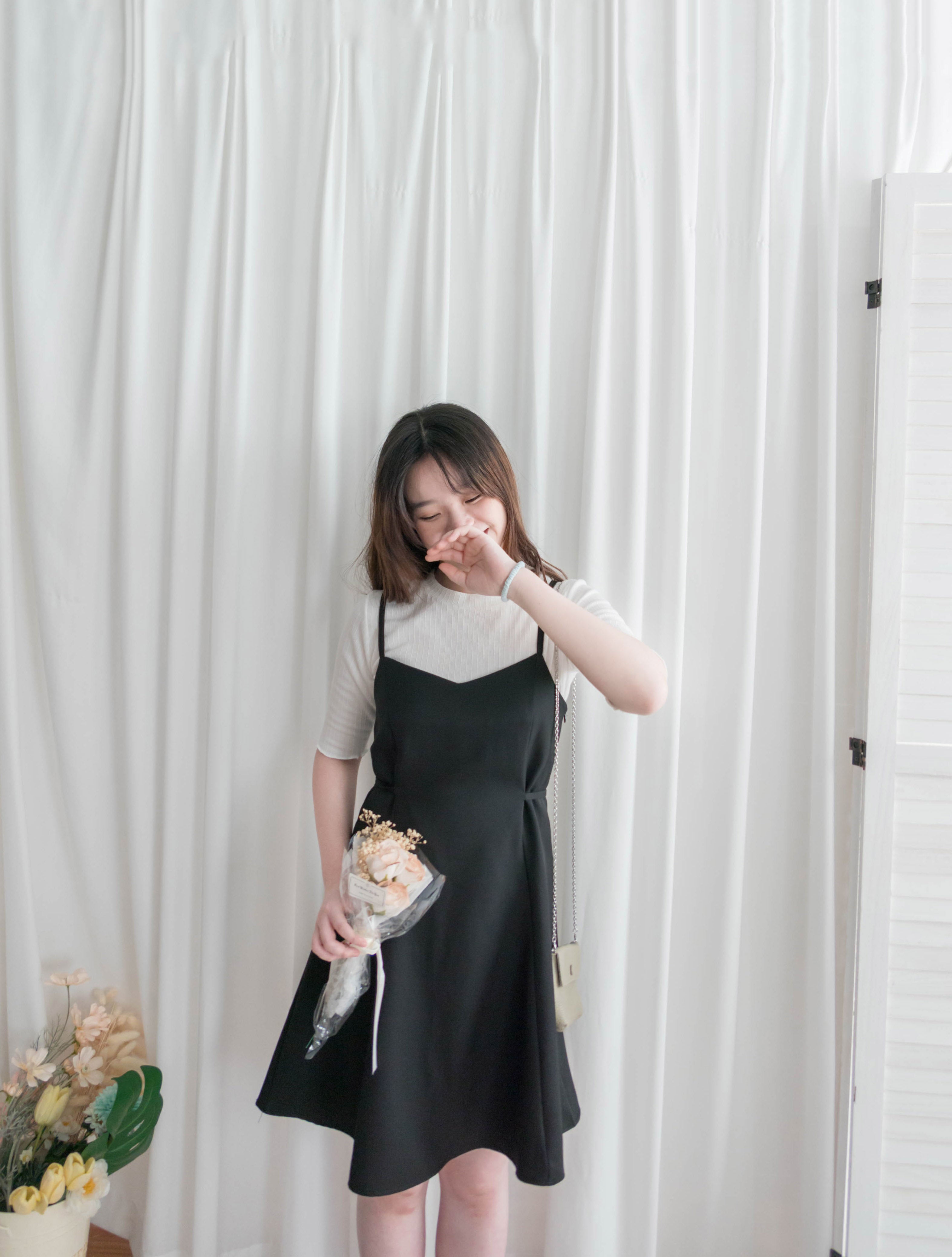 Vest 細帶v領後背橡筋輕優雅吊帶裙, Dress/ DS9323 (優雅混灰色 Grey sold out)
