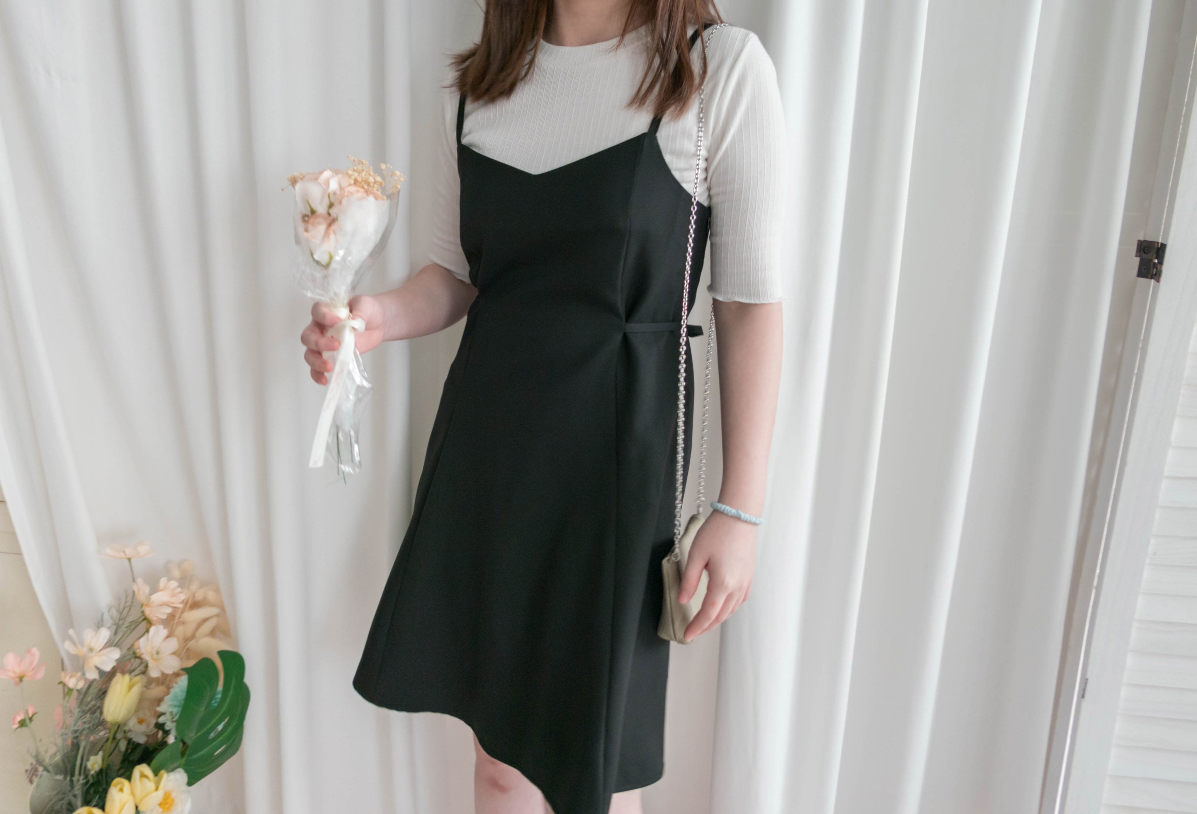 Vest 細帶v領後背橡筋輕優雅吊帶裙, Dress/ DS9323 (優雅混灰色 Grey sold out)